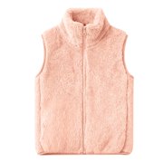 GiLiling Girls Sherpa Fleece Vest Jacket Boys Fuzzy Mock Neck Zip Up Sleeveless Waistcoat Winter Warm Lightweight Furry Outwear Pink, 3-4 Years