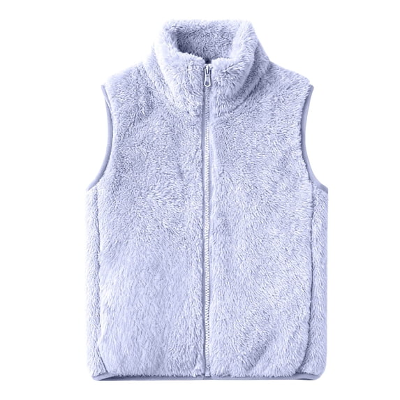 GiLiling Girls Sherpa Fleece Vest Jacket Boys Fuzzy Mock Neck Zip Up Sleeveless Waistcoat Winter Warm Lightweight Furry Outwear (Sky Blue, 7-8 Years)