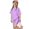 thumbnail image 1 of GiLiling Girls Short Sets Two Piece Outfits Summer Short Sleeve Soft T-Shirt and Lightweight Slim Shorts Comfy Sweatsuit (Light Violet, 11-12 Years), 1 of 6