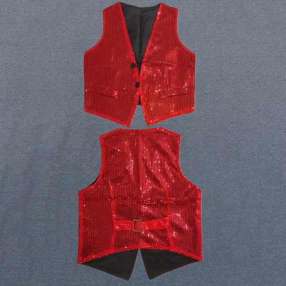 GiLiling Girls Sparkly Sleeveless Jackets Open Front Ribbed Dance Dress Vest with Pockets Kids Trendy Performance (Red, 3-4 Years)