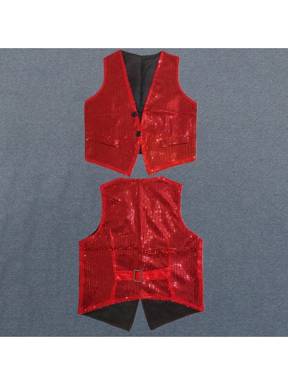 Girls Sparkly Sleeveless Jackets Open Front Ribbed Dance Dress Vest with Pockets Kids Trendy Performance (Red, 5-6 Years)
