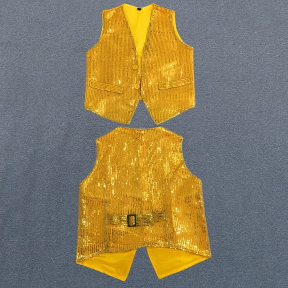 GiLiling Girls Sparkly Sleeveless Jackets Open Front Ribbed Dance Dress Vest with Pockets Kids Trendy Performance (Yellow, 3-4 Years)