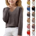 thumbnail image 1 of GiLiling Girls Sweaters Lightweight Cute V Neck Soft Knit Pullovers Teens Casual Loose Spring Long Sleeve Tops for Kids Girls (Coffee, 10-11 Years), 1 of 8