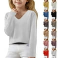 thumbnail image 1 of GiLiling Girls Sweaters Lightweight Cute V Neck Soft Knit Pullovers Teens Casual Loose Spring Long Sleeve Tops for Kids Girls (White, 12-13 Years), 1 of 8