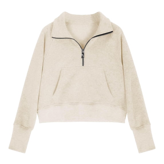 GiLiling Girls Sweatshirt, Half Zip Cropped Pullover Fleece Quarter Zipper Hoodie, Fall Fashion Outfit Clothes (Beige, 18-24 Months)