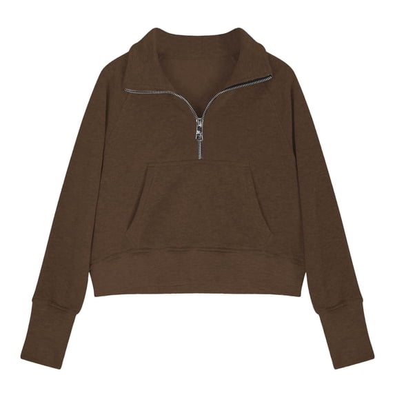GiLiling Girls Sweatshirt, Half Zip Cropped Pullover Fleece Quarter Zipper Hoodie, Fall Fashion Outfit Clothes (Coffee, 9-10 Years)