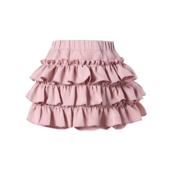 GiLiling Girls Tiered Ruffle Skirts 3-Layer Cake Style Mini Skirt Elastic Waist Soft Stretchy Skirt for Casual Summer Wear (Pink, 3-4 Years)