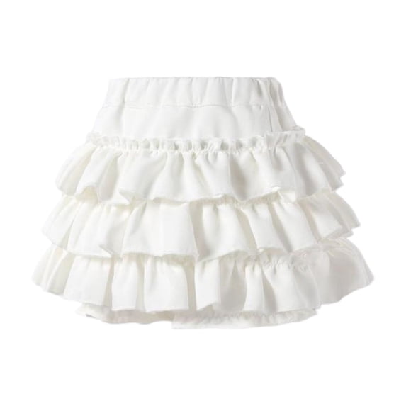GiLiling Girls Tiered Ruffle Skirts 3-Layer Cake Style Mini Skirt Elastic Waist Soft Stretchy Skirt for Casual Summer Wear (White, 18-24 Months)