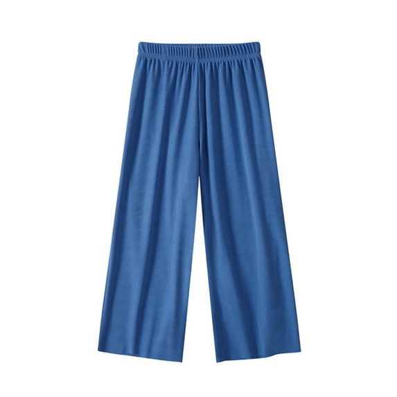 GiLiling Girls Wide Leg Pants, Flowy Stretch Palazzo Trousers, Loose Lounge Pants with High Elastic Waist (Blue, 160)