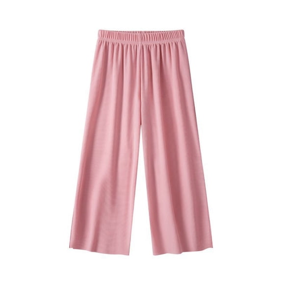 GiLiling Girls Wide Leg Pants, Flowy Stretch Palazzo Trousers, Loose Lounge Pants with High Elastic Waist (Pink, 110)