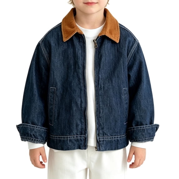 GiLiling Girls and Boys Cropped Barn Jacket Corduroy Collar Lightweight Utility Zip up Coat Cotton Fall Winter Clothes (Blue, 9-10 Years)