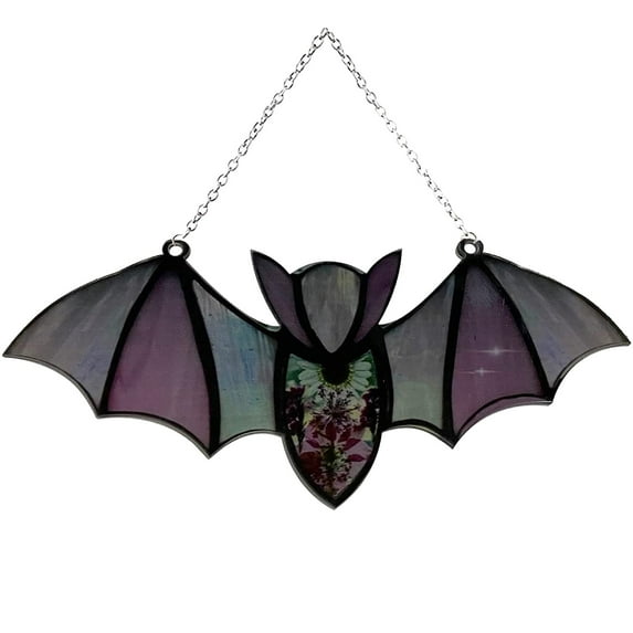 GiLiling Halloween Bat Stained Glass Suncatcher Window Hanging Decor - Acrylic Wall Art for Gothic Home and Autumn Window Decoration, Light Reflecting Seasonal Ornament