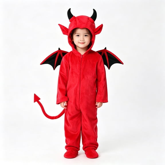 GiLiling Halloween Devil Jumpsuit, Attached Wings and Attached Tail and Matching Accessories, Halloween Dress Up Party Photo Props