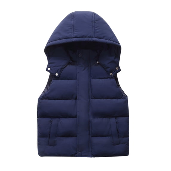 GiLiling Hooded Down Puffer Vest Boys Kids Lightweight Padded Sleeveless Jacket Fall Winter Thick Windproof (Navy, 3-4 Years)