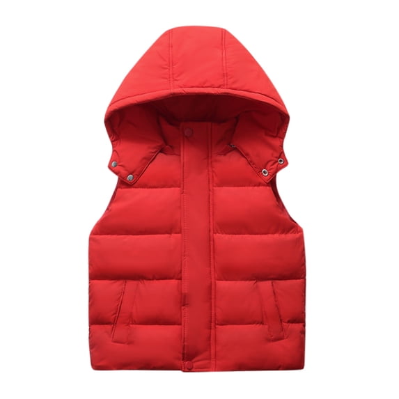 GiLiling Hooded Down Puffer Vest Boys Kids Lightweight Padded Sleeveless Jacket Fall Winter Thick Windproof (Red, 13-14 Years)