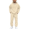 thumbnail image 1 of GiLiling Hoodie Sweatsuit Set for Boys Girls 2 Piece Hooded Sweatshirt Jogger Sweatpants Tracksuit Kids Athletic Solid Outfits (Beige, 9-10 Years), 1 of 8