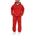 thumbnail image 1 of GiLiling Hoodie Sweatsuit Set for Boys Girls 2 Piece Hooded Sweatshirt Jogger Sweatpants Tracksuit Kids Athletic Solid Outfits (Red, 11-12 Years), 1 of 8