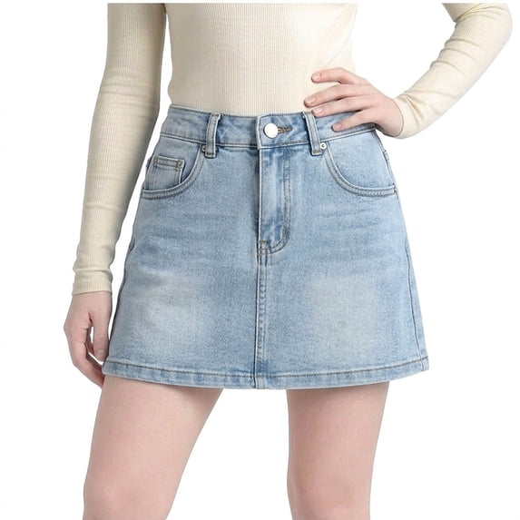 GiLiling Jean Skirts for Girls Denim Mini Skirt High Waist A-Line Skirt with Functional Pockets for Casual Summer Wear (Blue, 6-7 Years)