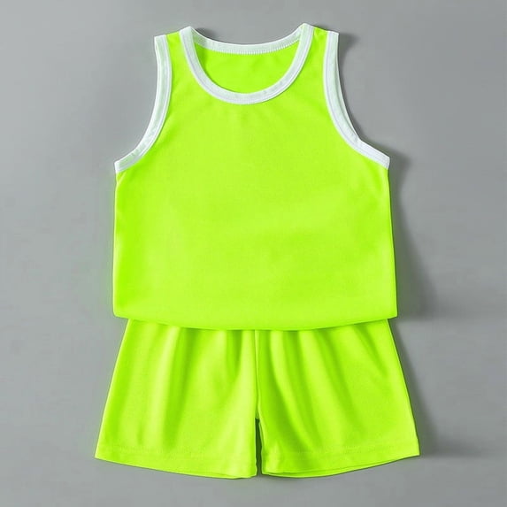 GiLiling Kids 2 Piece Basketball Uniform Set Performance Jersey and Shorts with White Trim Quick Dry Sports Outfit (Green, 5-6 Years)