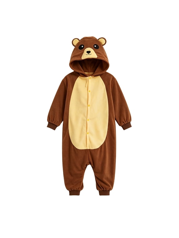 Kids Animal Onesie Playwear Unisex Children Brown Bear One Piece Playwear for Girls Boys Halloween Dress-Up Outfit Dress Up (Brown, 10-12 Years)