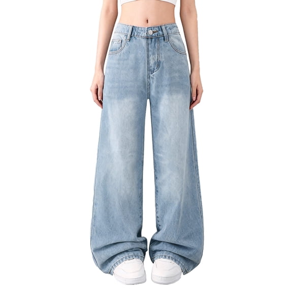 GiLiling Kids Baggy Jeans for Boys Girls, Wide Leg Vintage Wash Denim Pants, High Elastic Waist Y2K Casual Cargo Pocket Trousers (Light Blue, 14-15 Years)