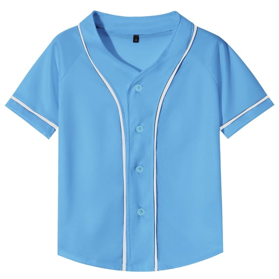 GiLiling Kids Baseball Jersey Button Down Solid Color Short Sleeve Shirt Hipster Hip Hop Active Team Sports Uniform (Sky Blue, 8-9 Years)