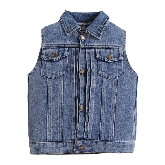 GiLiling Kids Biker Denim Vest Western Motorcycle Jean Jacket for Boys Girls Classic sleeveless casual denim top for teens (Blue, 3-4 Years)