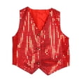 thumbnail image 1 of GiLiling Kids Boys Girls Sequins Waistcoat Sleeveless V Neckline Hip-Hop Jazz Dance Party Stage Performance Jacket Vest (Red, L), 1 of 2