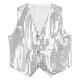 thumbnail image 1 of GiLiling Kids Boys Girls Sequins Waistcoat Sleeveless V Neckline Hip-Hop Jazz Dance Party Stage Performance Jacket Vest (White, S), 1 of 2