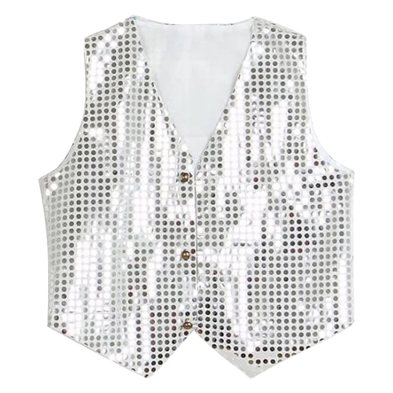GiLiling Kids Boys Girls Sequins Waistcoat Sleeveless V Neckline Hip-Hop Jazz Dance Party Stage Performance Jacket Vest (White, S)