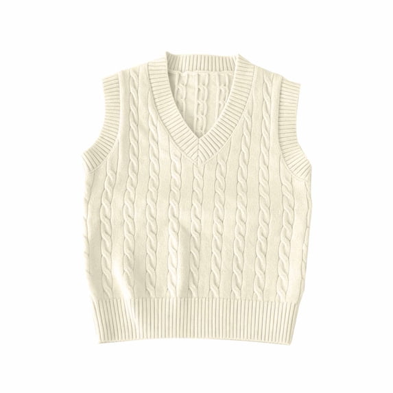 GiLiling Kids Cable Knit Sweater Vest Crochet V Neck Sleeveless Pullover Boys Girls Cotton Waistcoat Loose Fit Lightweight Comfortable Clothes (Beige, 11-12 Years)