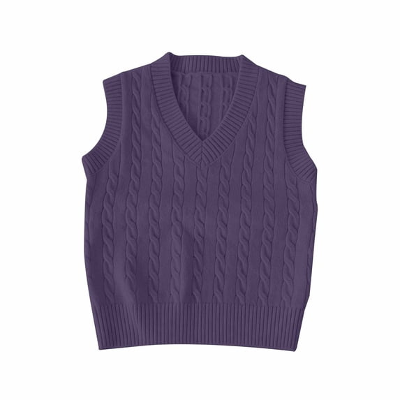 GiLiling Kids Cable Knit Sweater Vest Crochet V Neck Sleeveless Pullover Boys Girls Cotton Waistcoat Loose Fit Lightweight Comfortable Clothes (Purple, 9-10 Years)