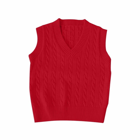 GiLiling Kids Cable Knit Sweater Vest Crochet V Neck Sleeveless Pullover Boys Girls Cotton Waistcoat Loose Fit Lightweight Comfortable Clothes (Wine, 2-3 Years)