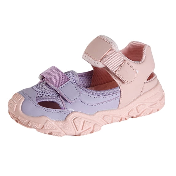 GiLiling Kids Closed-Toe Sport Sandals, Breathable Mesh Synthetic Upper Dual Adjustable Straps, Non-Slip Thick Sole Outdoor Summer Footwear (Pink, 11.5-12 Years)