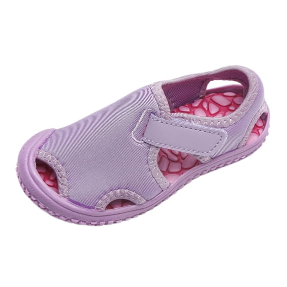 GiLiling Kids Closed-Toe Water Shoes, Breathable Quick-Dry Cloth Upper Adjustable Strap Non-Slip Rubber Sole, Outdoor Beach Pool Sandals (Purple, 7-8 Years)