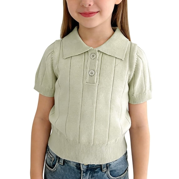 GiLiling Kids Collared Knit Shirt - Short Sleeve Solid Color Lightweight Sweater Polo Top for Boys Girls Summer Wear (Light Green, 12-18 Months)