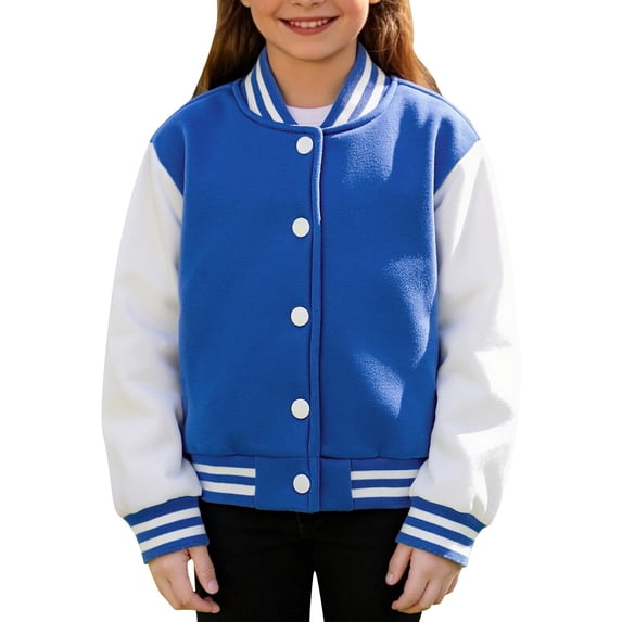 GiLiling Kids Color Block Baseball Jacket for Boys Girls, Lightweight Button Coat with Pockets, Casual Daily School Outerwear Top Wear (Blue, 9-10 Years)