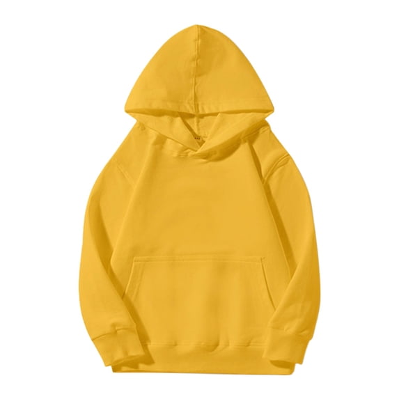 GiLiling Kids Cotton Hoodie, Toddler Fall Pullover Hooded Long Sleeve Plain Sweatshirt with Pocket for Boys and Girls (Yellow, 13-14 Years)