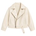 thumbnail image 1 of GiLiling Kids Faux Leather Biker Jacket Moto Style Coat Boys Girls Motorcycle Fall Winter Jacket Zipper Front Cozy Lining Outwear (Beige, 5-6 Years), 1 of 5