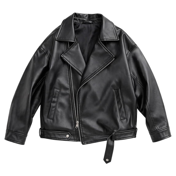 GiLiling Kids Faux Leather Biker Jacket Moto Style Coat Boys Girls Motorcycle Fall Winter Jacket Zipper Front Cozy Lining Outwear (Black, 9-10 Years)