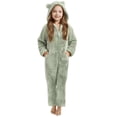 thumbnail image 1 of GiLiling Kids Footed Fuzzy Hooded Onesie Jumpsuit Footie Covers Soft Warm One Piece Zip Front Sherpa Lined Soft Cute Romper (Green, 6-7 Years), 1 of 5