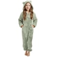 thumbnail image 1 of GiLiling Kids Footed Fuzzy Hooded Onesie Jumpsuit Footie Covers Soft Warm One Piece Zip Front Sherpa Lined Soft Cute Romper (Green, 7-8 Years), 1 of 6