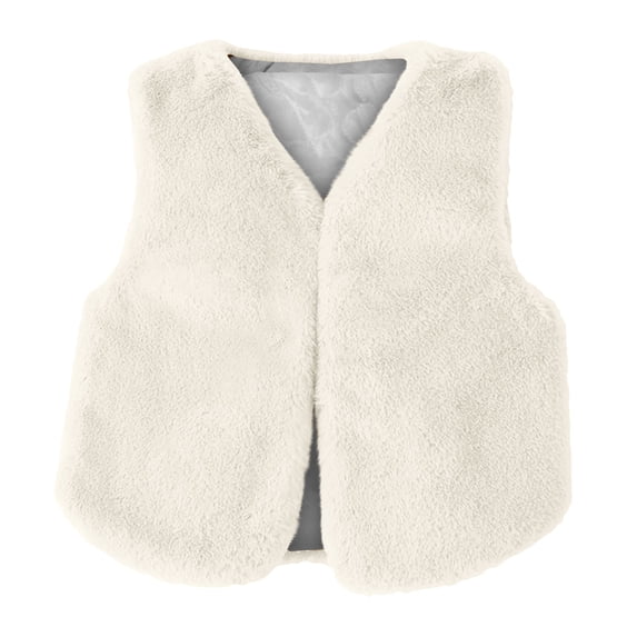GiLiling Kids Girls Faux-Fur Vest Winter Padded Open Front Sherpa Sleeveless Outwear Toddler Thick Fuzzy Warm Fleece Jackets (White, 12-18 Months)