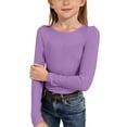 thumbnail image 1 of GiLiling Kids Girls Long Sleeve Shirt Crewneck Ruched Side Slim Fit Ribbed Knit Casual Tee (Purple, 11-12 Years), 1 of 8