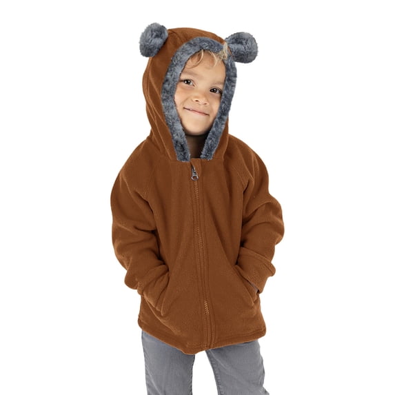 GiLiling Kids Hooded Overcoat with Cute Bear Ears, Zip Up Fall Winter Warm Sweatshirt Jacket for Toddler Baby Boys Girls Outwear (Brown, 18-24 Months)