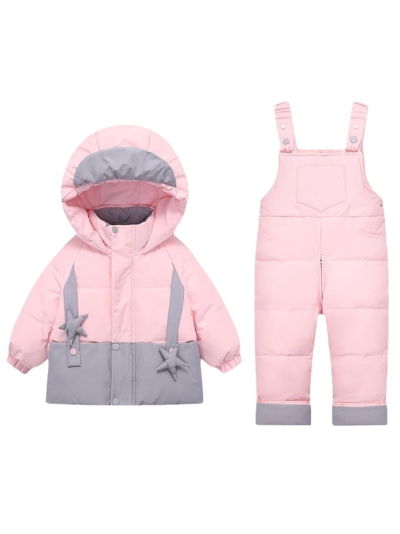 Kids Insulated Snowsuit Set - Down Jacket and Snow Bib Pants, 2 Piece Winter Ski Outfit (Pink, 3-4 Years)