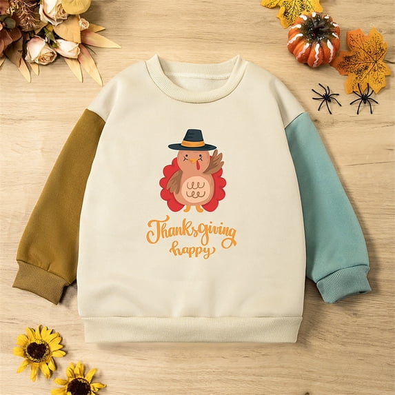 GiLiling Kids Printed Hoodie Thanksgiving Hot Patch Long Sleeve Round Neck Warm Sweatshirt Coat for Boys Girls Toddler Winter (Beige, 4-5 Years)