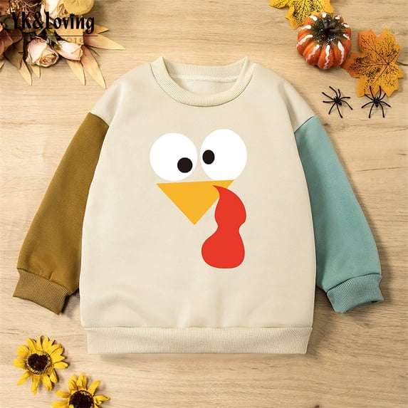 GiLiling Kids Printed Hoodie Thanksgiving Hot Patch Long Sleeve Round Neck Warm Sweatshirt Coat for Boys Girls Toddler Winter (White, 3-4 Years)