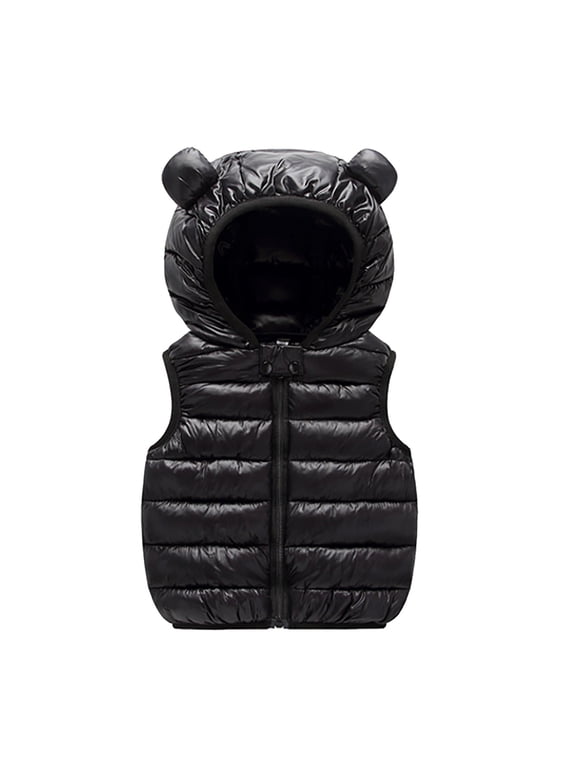 Baby Boys Girls Hooded Puffer Vest Winter Lightweight Sleeveless Bear Ears Zipper up Jacket Down Vest Coat Kids (Black, 3-6 Months)