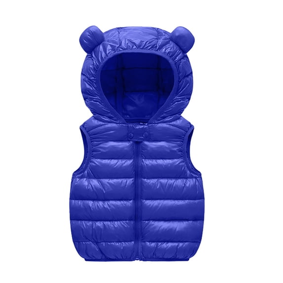 GiLiling Baby Boys Girls Hooded Puffer Vest Winter Lightweight Sleeveless Bear Ears Zipper up Jacket Down Vest Coat Kids (Blue, 18-24 Months)